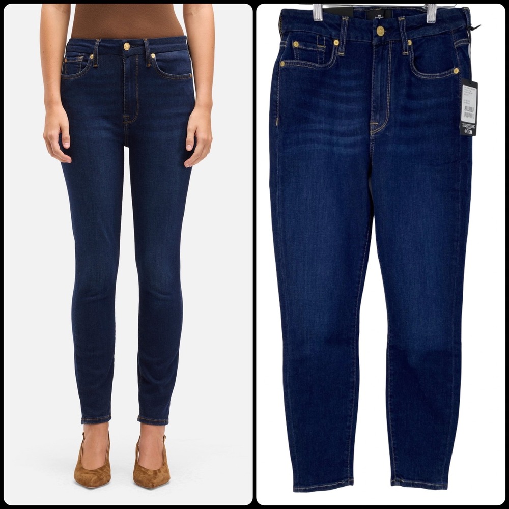 NEW 7 For All Mankind HW Ankle Skinny Tried & True Slim Illusion Dark Wash Jeans